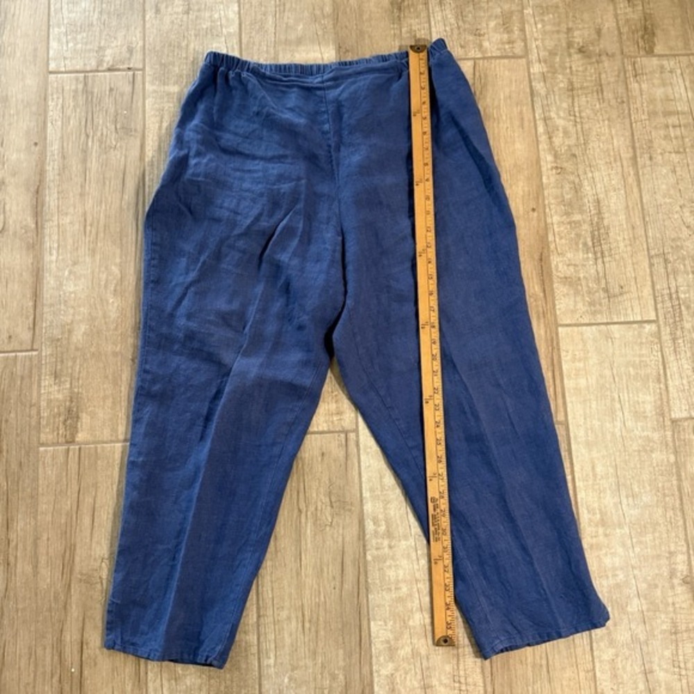 Flax Linen Pants Womens Navy Blue Wide Leg‎ Crop Pull On Boho Minimalist - Picture 6 of 9